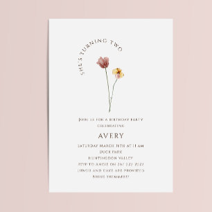 Invitation Fleur sauvage coloré Deuxième fête d'anniversaire