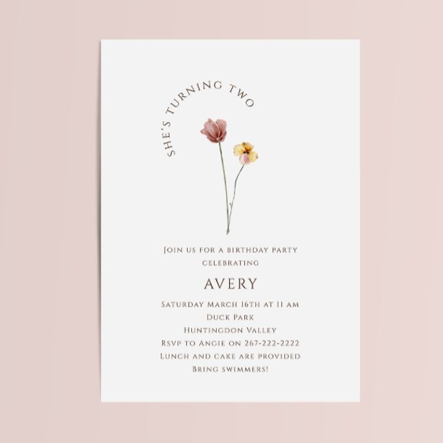 Invitation Fleur sauvage coloré Deuxième fête d'anniversaire (Créateur téléchargé)
