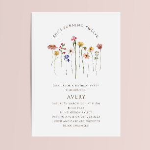 Invitation Fleur sauvage coloré Douzième fête d'anniversaire