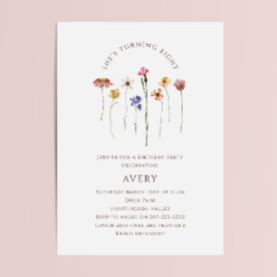 Invitation Fleur sauvage coloré huitième fête d'anniversaire