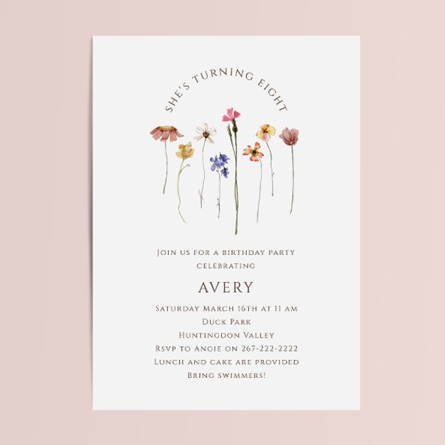 Invitation Fleur sauvage coloré huitième fête d'anniversaire (Créateur téléchargé)