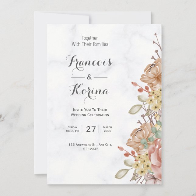Invitation Fleur sauvage coloré | Le Mariage (Devant)