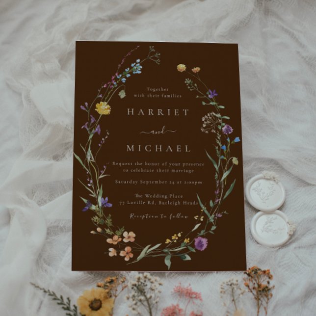 Invitation Fleur sauvage coloré Mariage de couronne fleurie (Créateur téléchargé)