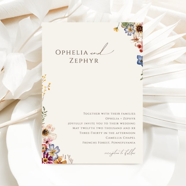Invitation Fleur sauvage coloré | Mariage Jardin Beige (Créateur téléchargé)
