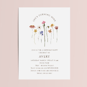 Invitation Fleur sauvage coloré Neuvième fête d'anniversaire