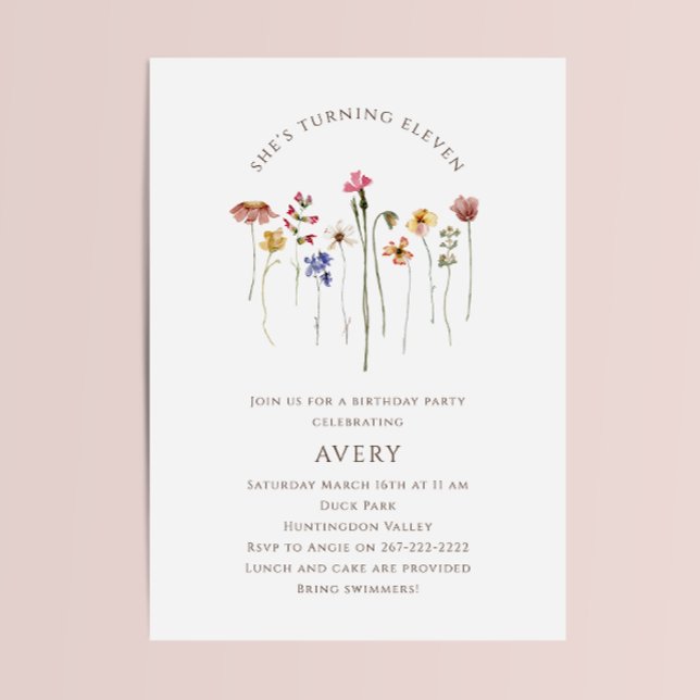 Invitation Fleur sauvage coloré Onzième fête d'anniversaire (Créateur téléchargé)