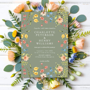 Invitation Fleur sauvage coloré Sage Green Garden Mariage
