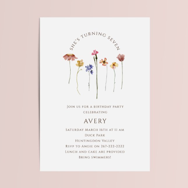 Invitation Fleur sauvage coloré Septième fête d'anniversaire (Créateur téléchargé)