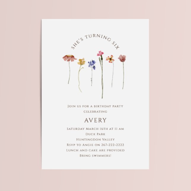 Invitation Fleur sauvage coloré Sixième fête d'anniversaire (Créateur téléchargé)