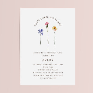 Invitation Fleur sauvage coloré Troisième fête d'anniversaire