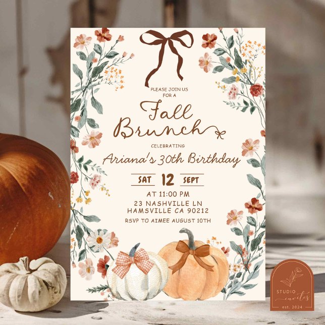 Invitation Fleur Sauvage Coquette Citrouille Déjeuner d'Autom (Créateur téléchargé)