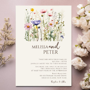Invitation Fleur sauvage couleur Monogramme beige Mariage pho