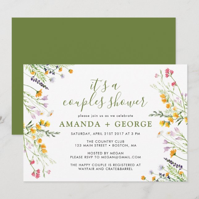 Invitation Fleur sauvage Couple douche (Devant / Derrière)