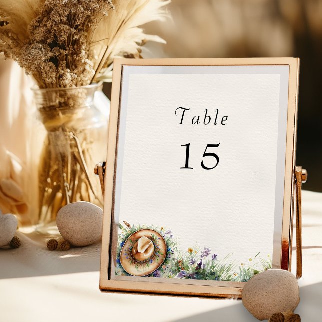 Invitation Fleur sauvage Cowgirl Rustic Floral Numéro de tabl (Table Number Card from my Wildflower Cowgirl Hat Quinceanera Collection
)