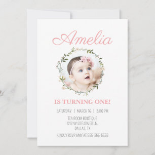 Invitation Fleur sauvage Dainty Pink Flower Photo Fille Anniv