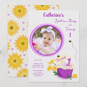 Invitation Fleur sauvage Daisy Girl Jaune violet premier anni
