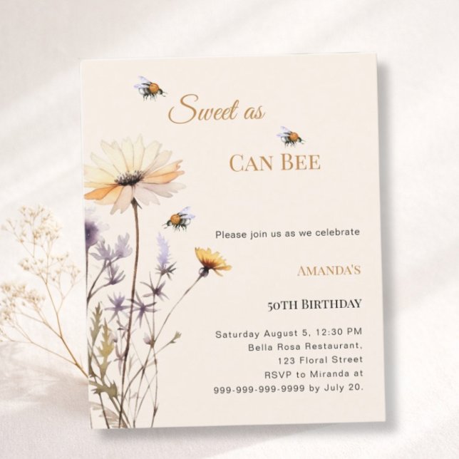 Invitation Fleur sauvage d'anniversaire Douce comm (Créateur téléchargé)