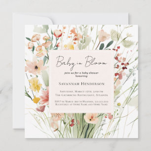 Invitation Fleur sauvage d'aquarelle bébé dans le Baby shower