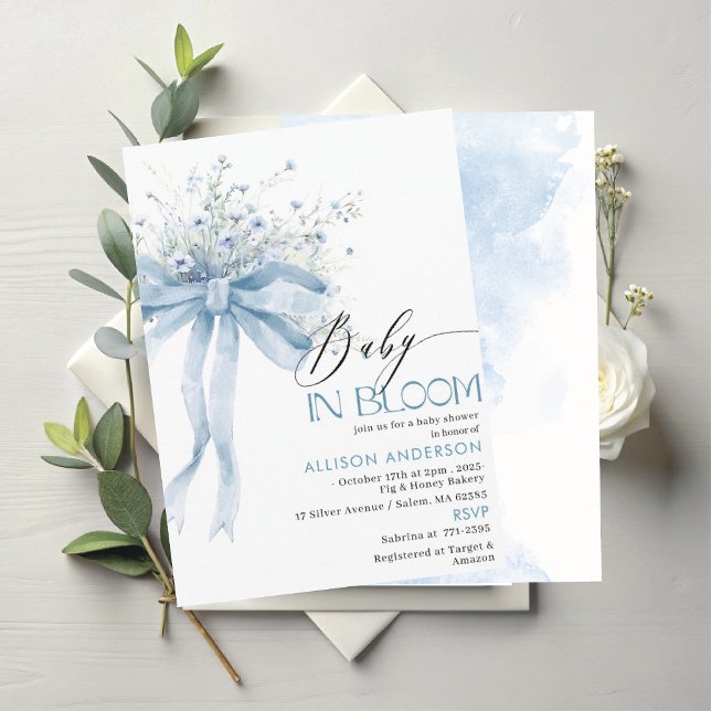 Invitation Fleur sauvage d'aquarelle bébé en fleurs Baby show (Créateur téléchargé)