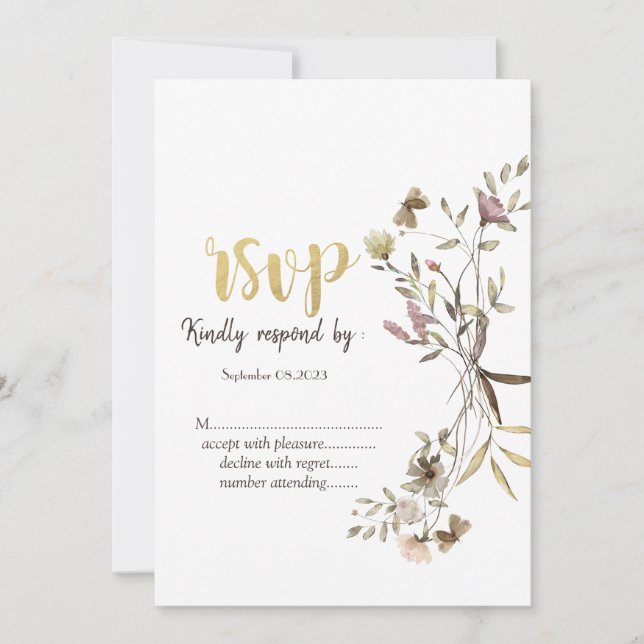 Invitation Fleur sauvage d'aquarelle de Whimsical Meadow RSVP (Devant)
