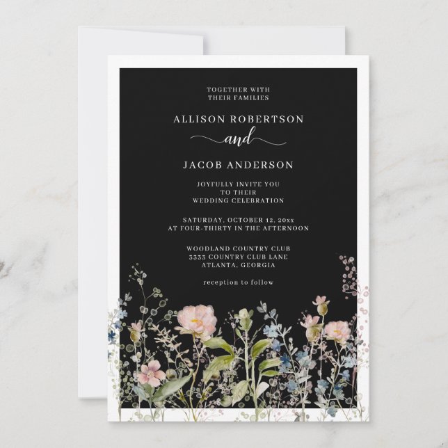 Invitation Fleur sauvage d'aquarelle moderne Floral Mariage n (Devant)