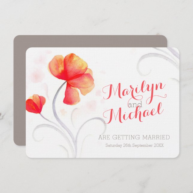 Invitation Fleur sauvage d'aquarelle orange (Devant / Derrière)