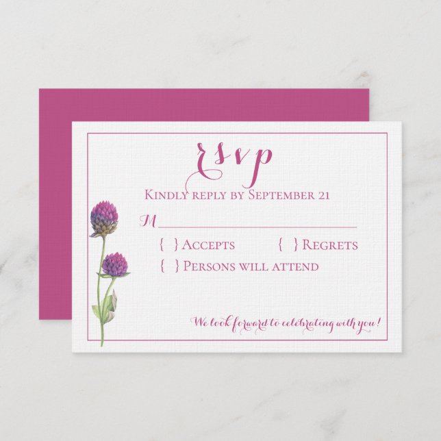 Invitation Fleur sauvage d'aquarelle rose mariage floral RSVP (Devant / Derrière)