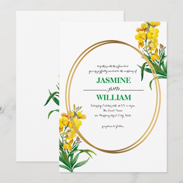 Invitation Fleur sauvage d'aquarelle simple moderne (Devant / Derrière)