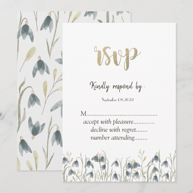 Invitation Fleur sauvage d'aquarelle Snowdrops RSVP (Devant / Derrière)