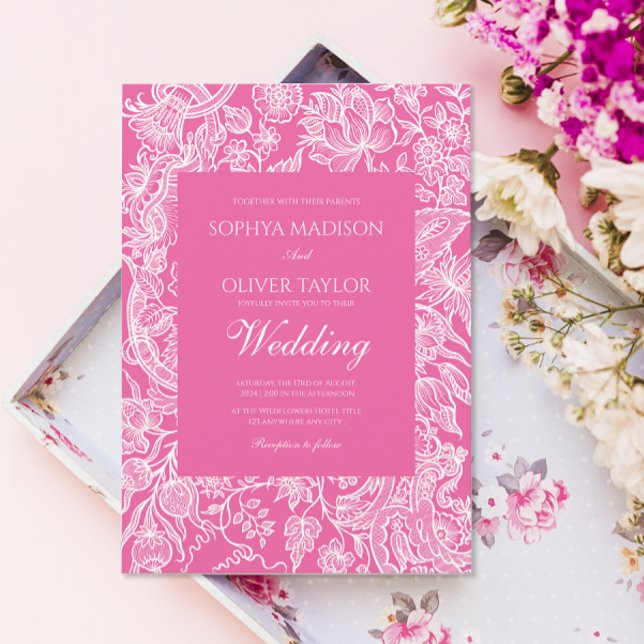 Invitation Fleur sauvage d'art en ligne rose (Créateur téléchargé)