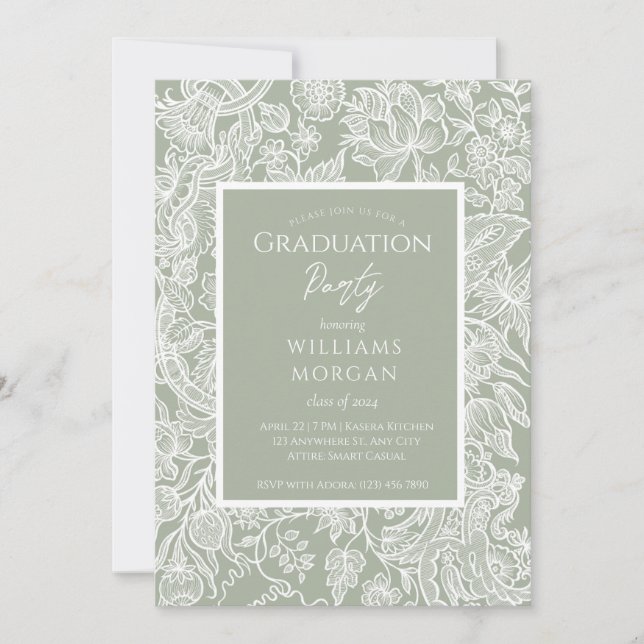 Invitation Fleur sauvage d'art simple Sage Green Line (Devant)