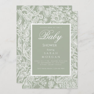 Invitation Fleur sauvage d'art simple Sage Green Line