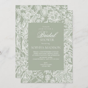 Invitation Fleur sauvage d'art simple Sage Green Line