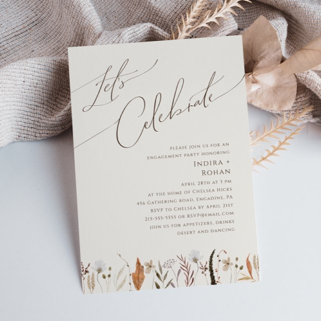 Invitation Fleur sauvage d'automne Boho | Beige Fêtons (Créateur téléchargé)