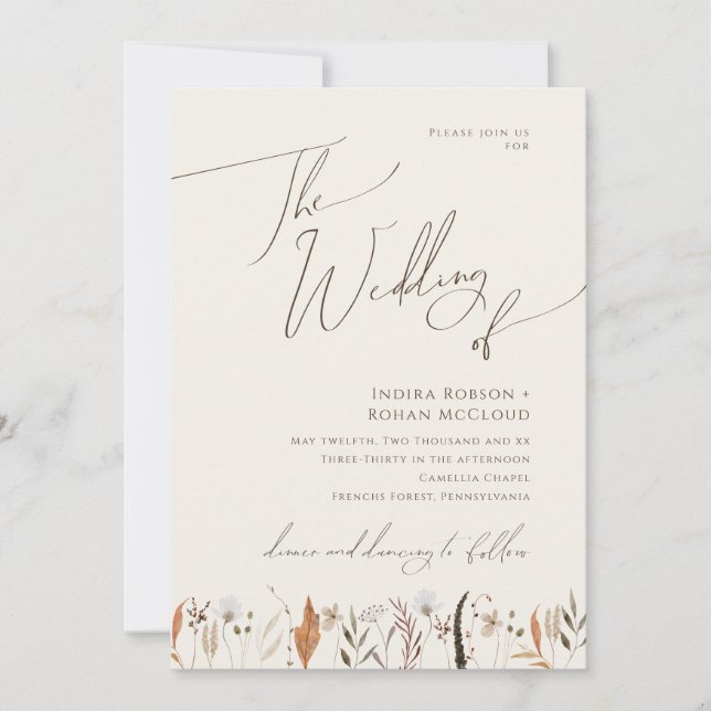 Invitation Fleur sauvage d'automne Boho | Beige Le Mariage De (Devant)