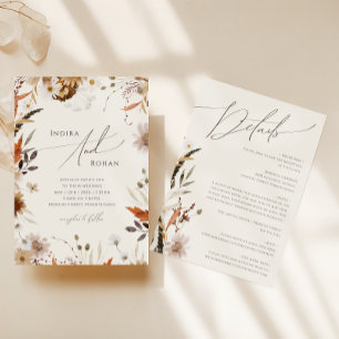 Invitation Fleur sauvage d'automne Boho   Beige Tout en un Ma