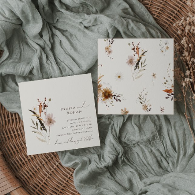 Invitation Fleur sauvage d'automne Boho | Mariage Carré beige (Créateur téléchargé)