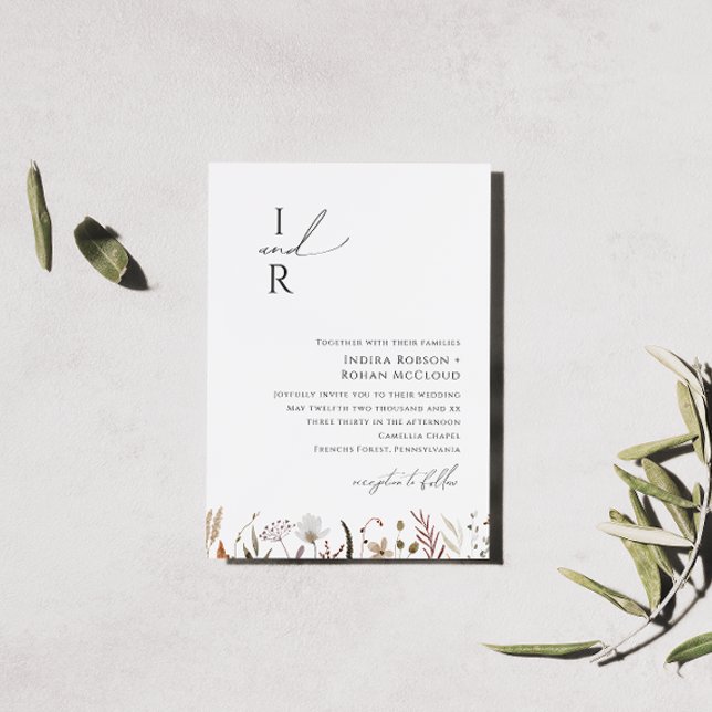 Invitation Fleur sauvage d'automne Boho | Mariage de monogram (Créateur téléchargé)