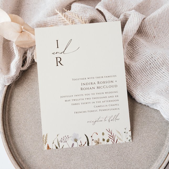 Invitation Fleur sauvage d'automne Boho | Mariage Monogramme  (Créateur téléchargé)