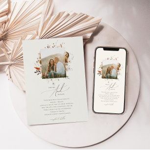 Invitation Fleur sauvage d'automne Boho   Mariage photo beige