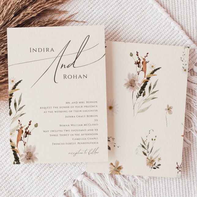 Invitation Fleur sauvage d'automne Boho | Mariage traditionne (Créateur téléchargé)