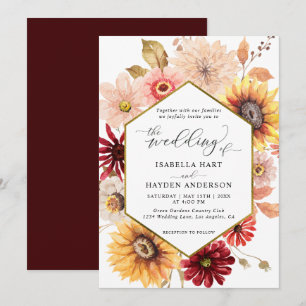 Invitation Fleur sauvage d'automne Bourgogne Mariage coloré