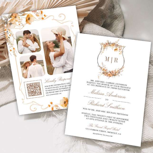 Invitation Fleur Sauvage d'Automne Crête Code QR Mariage (Créateur téléchargé)