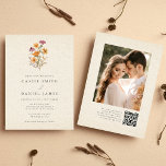 Invitation Fleur sauvage d'automne Jardin Botanique Mariage p<br><div class="desc">Une invitation de mariage simple mais élégante conçue avec un bouquet de fleur sauvage de chute d'aquarelle peint à la main et un arrière - plan de lin donnant un look spectaculaire et lunatique vintage. Est livré avec une belle photo personnalisée au fond et un QR Code à RSVP. Parfait...</div>