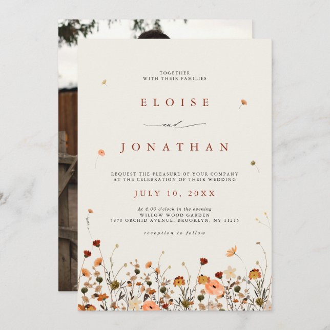 Invitation Fleur sauvage d'automne Jardin Floral Boho Mariage (Devant / Derrière)