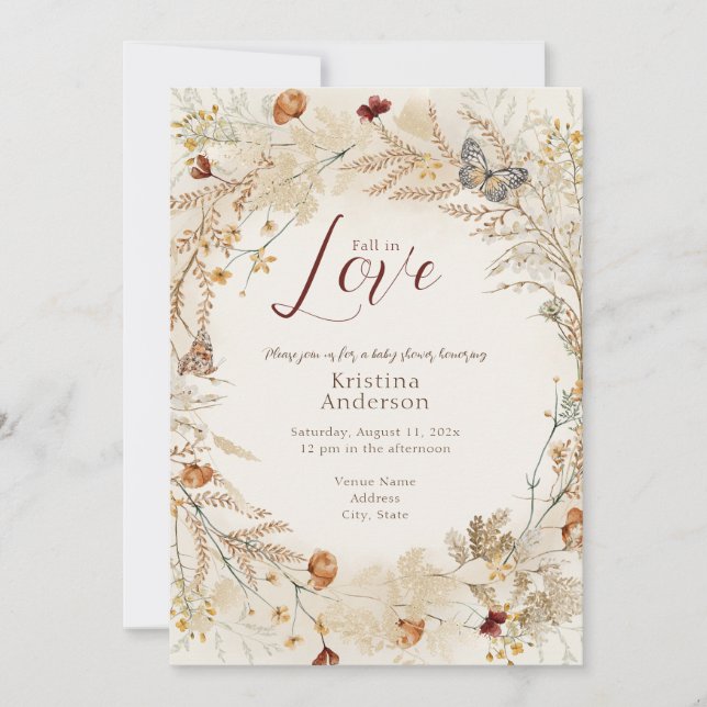 Invitation Fleur sauvage d'automne tout en un Baby shower (Devant)