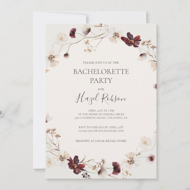Invitation Fleur sauvage de Bourgogne | Bachelorette beige (Devant)