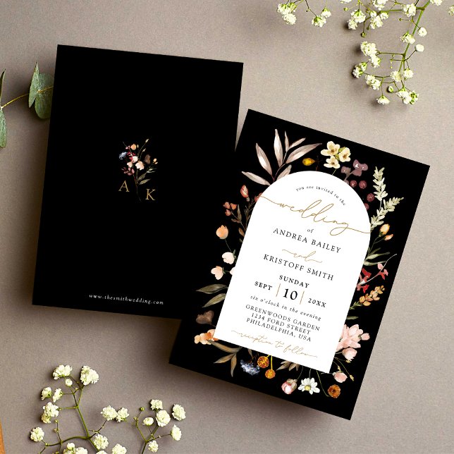 Invitation Fleur sauvage de chute noire Boho Garden Arch Mari (Créateur téléchargé)