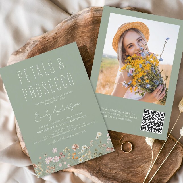 Invitation Fleur sauvage de code QR Pétales et parquet Sage v (Créateur téléchargé)
