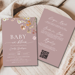 Invitation Fleur sauvage de code QR rose bébé dans le Baby sh